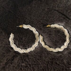Elegant White Beaded Hoop Earrings